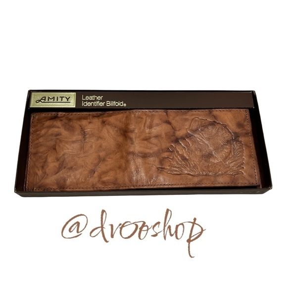 amity Other - Vintage Amity ID Leather Bass Fish Mens Billfold Wallet - New Old Stock